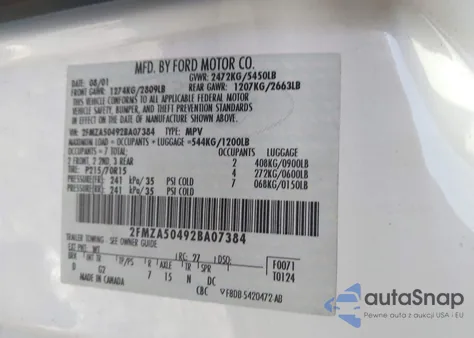 2002 Ford Windstar Lx from USA, damaged, VIN 2FMZA50492BA07384